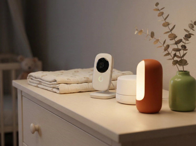 Baby monitor video di ultima generazione e lampada notturna intelligente per la cameretta.